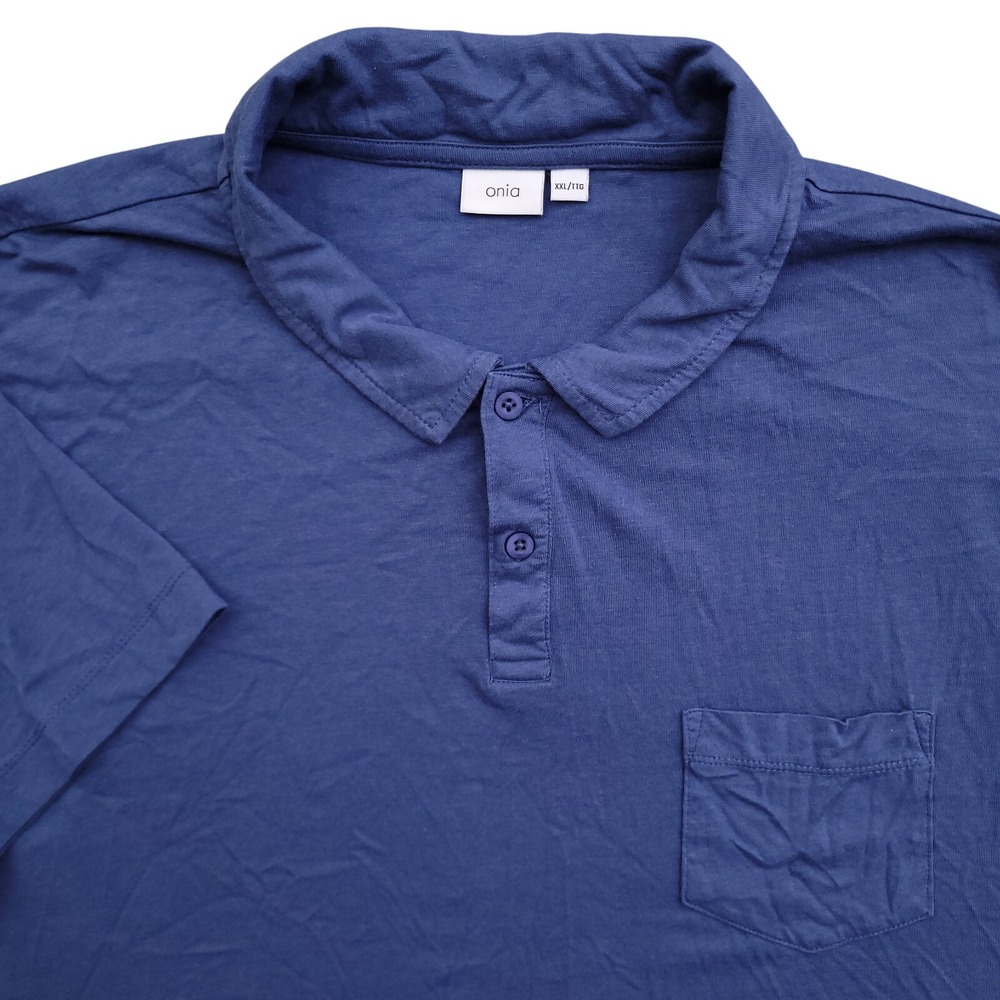 Onia Polo Shirt Mens 2XL Blue Cotton/Modal Short Sleeve Pocket